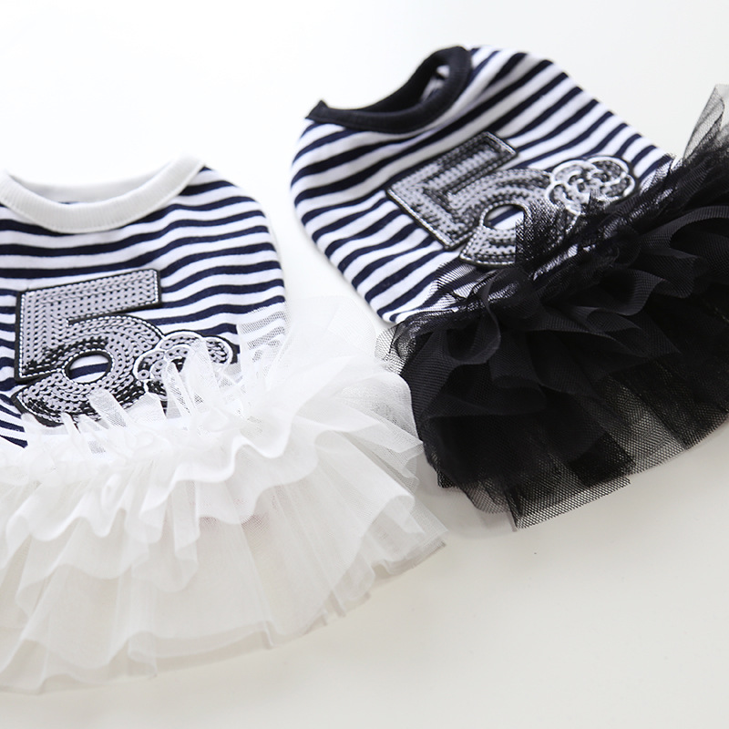 Pet Costume Dress Nautical Striped Top with Tulle Skirt for Dogs And Cats